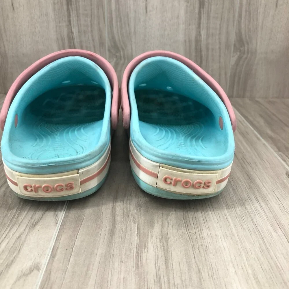 Crocs Clogs Kids 3 Crocband Light Blue Pink Slip On Rubber Shoes